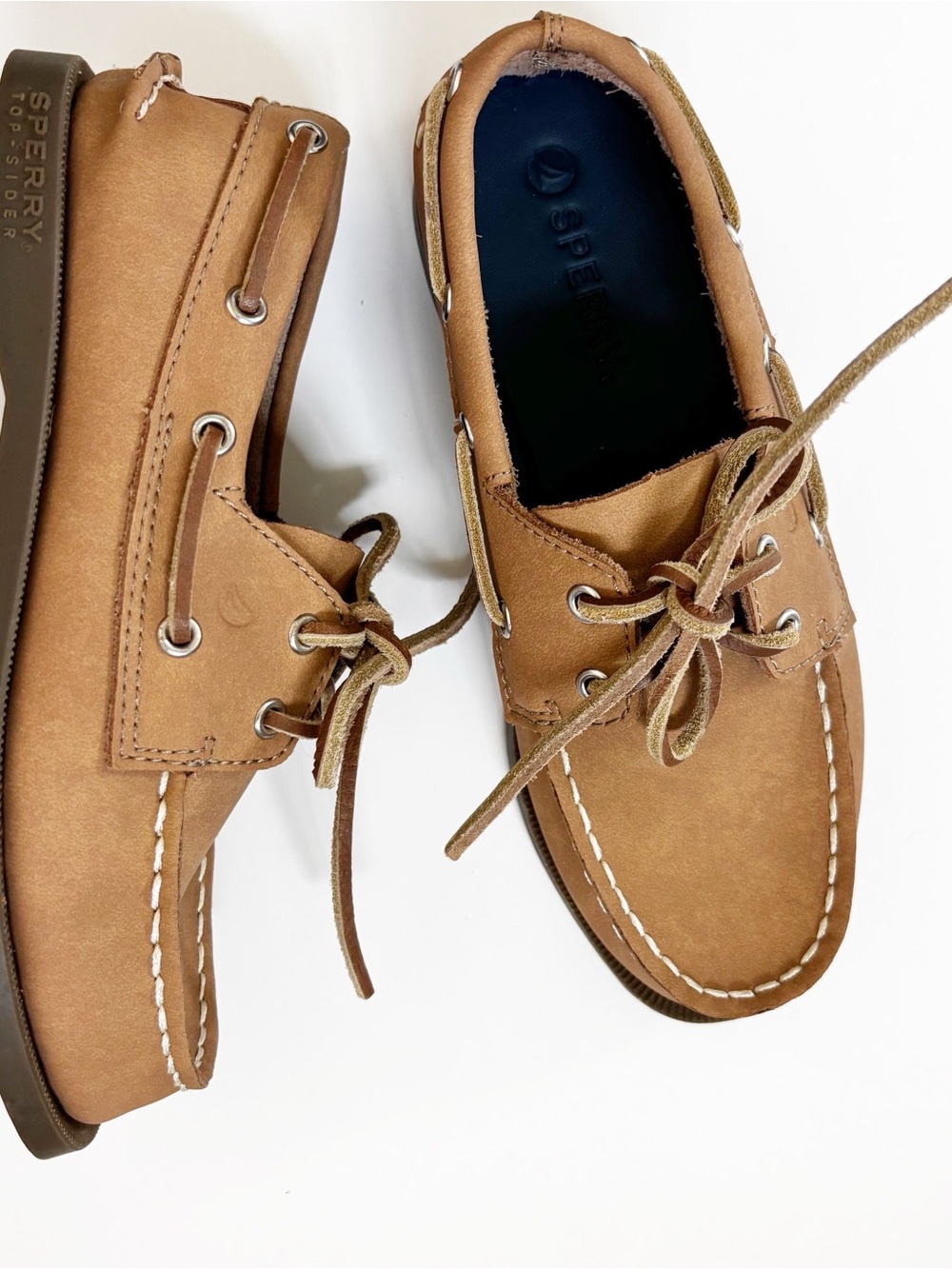 Sperry Top-Sider Kids Original Boat Shoes Tan Leather Size 1M Youth Lace Up